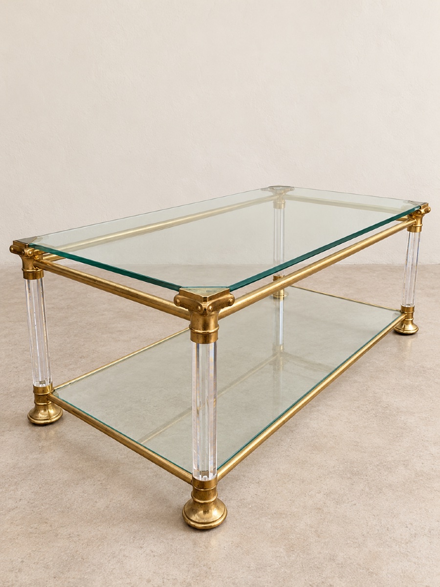 Brass And Glass Coffee Table With A Double Top, Circa 1970–1980-photo-1