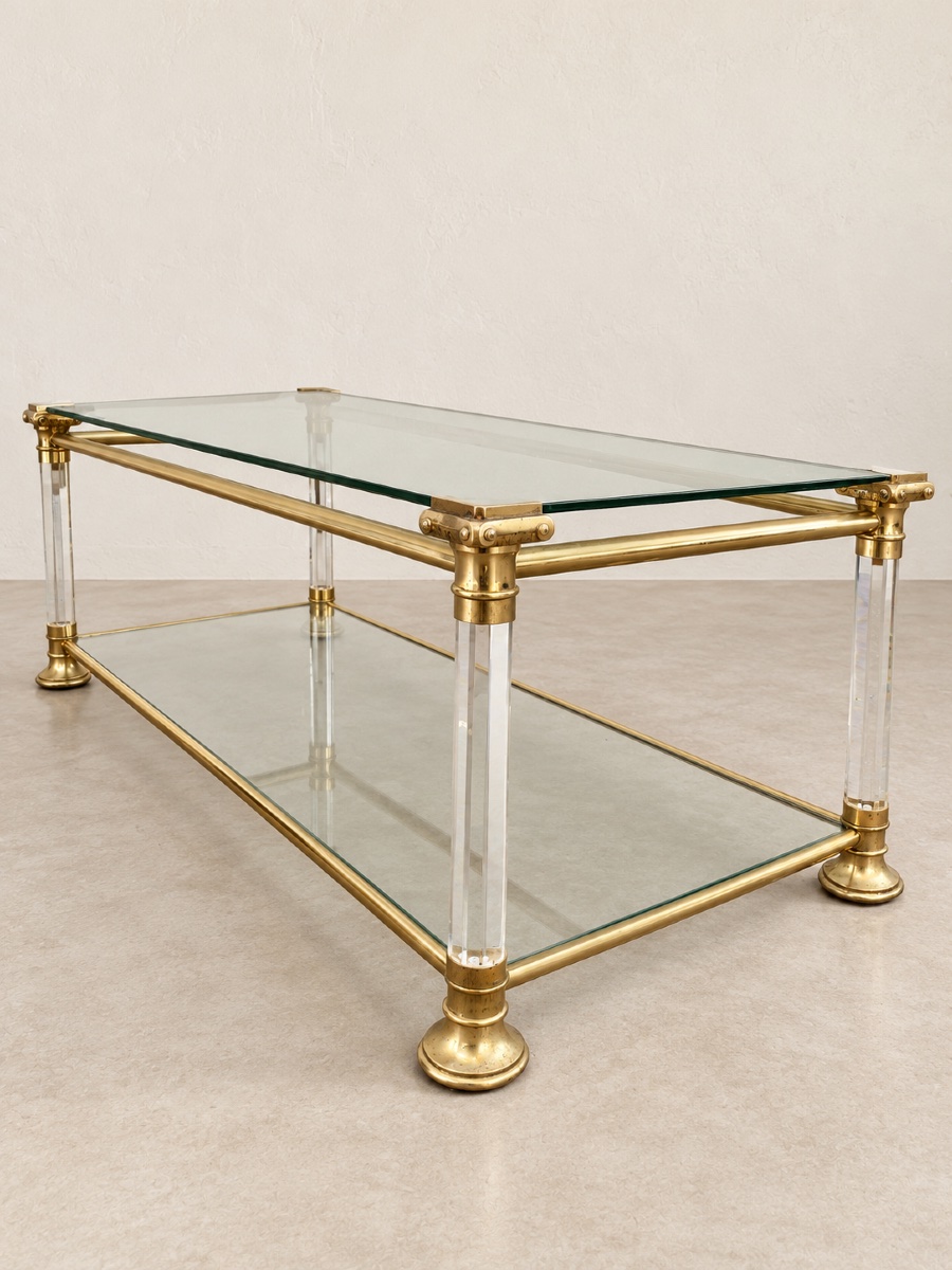 Brass And Glass Coffee Table With A Double Top, Circa 1970–1980-photo-2