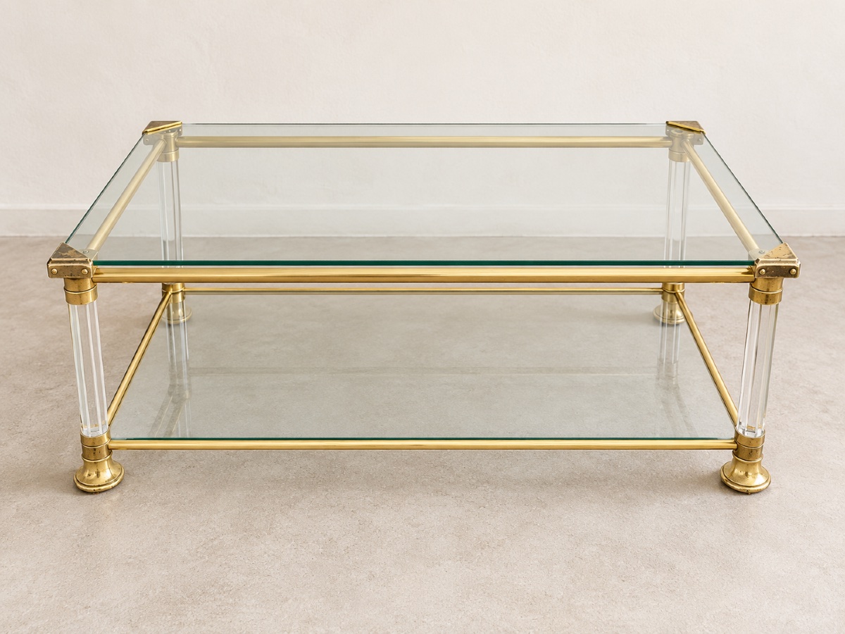 Brass And Glass Coffee Table With A Double Top, Circa 1970–1980