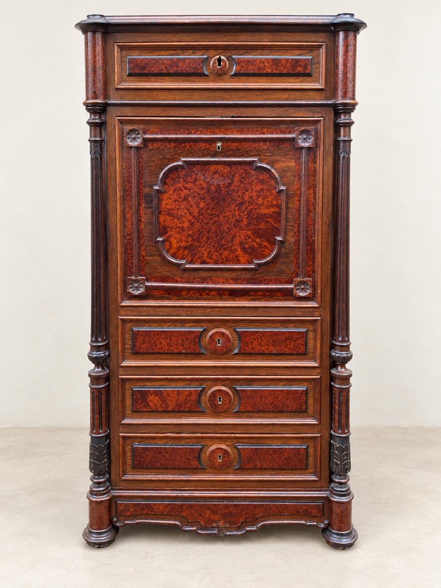 Napoleon III-style Drop-leaf Desk In Walnut And Maple-photo-2