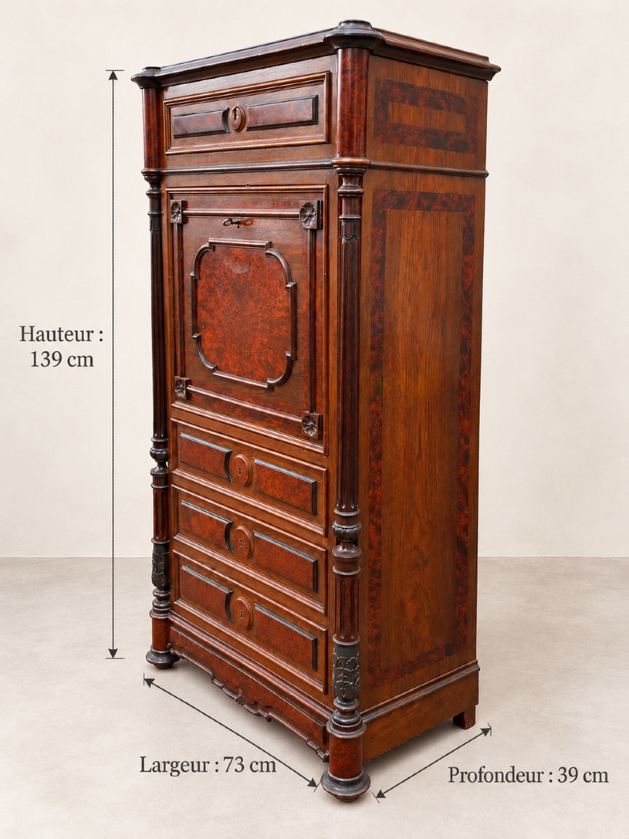 Napoleon III-style Drop-leaf Desk In Walnut And Maple-photo-3