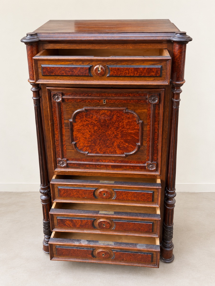 Napoleon III-style Drop-leaf Desk In Walnut And Maple-photo-1