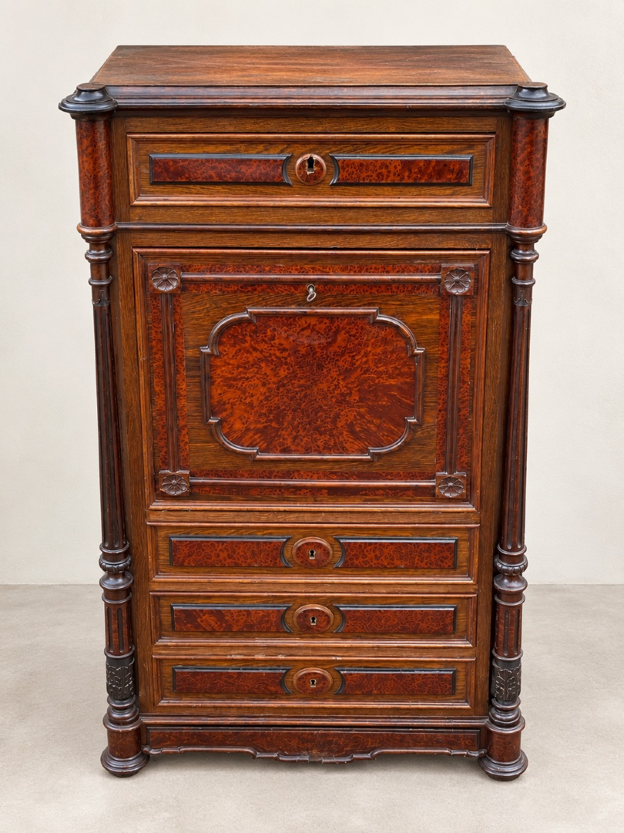 Napoleon III-style Drop-leaf Desk In Walnut And Maple