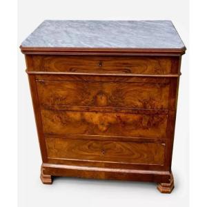 Antique Louis Philippe Style Chest Of Drawers With White Marble Top