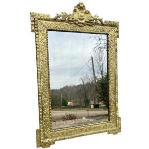 Antique 19th Century Mirror In Carved Gilded Napoleon Wood