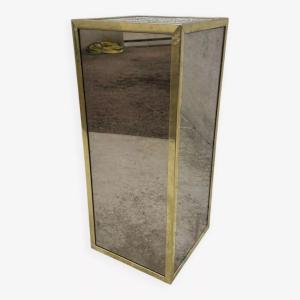 Piédestal / colonne d'angle en bois en plaqué chrome miroir multiface