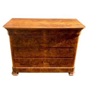 Louis Philippe 19th Century Walnut Burl Chest Of Drawers