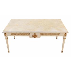 Table basse Louis XVI avec plateau marbre blanc