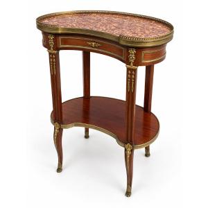 Table rognon en acajou, marbre brocatelle et bronzes dorés - Style Transition Louis XV