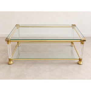 Table basse en laiton et verre à double plateau, vers 1970–1980
