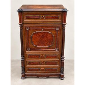Napoleon III-style Drop-leaf Desk In Walnut And Maple