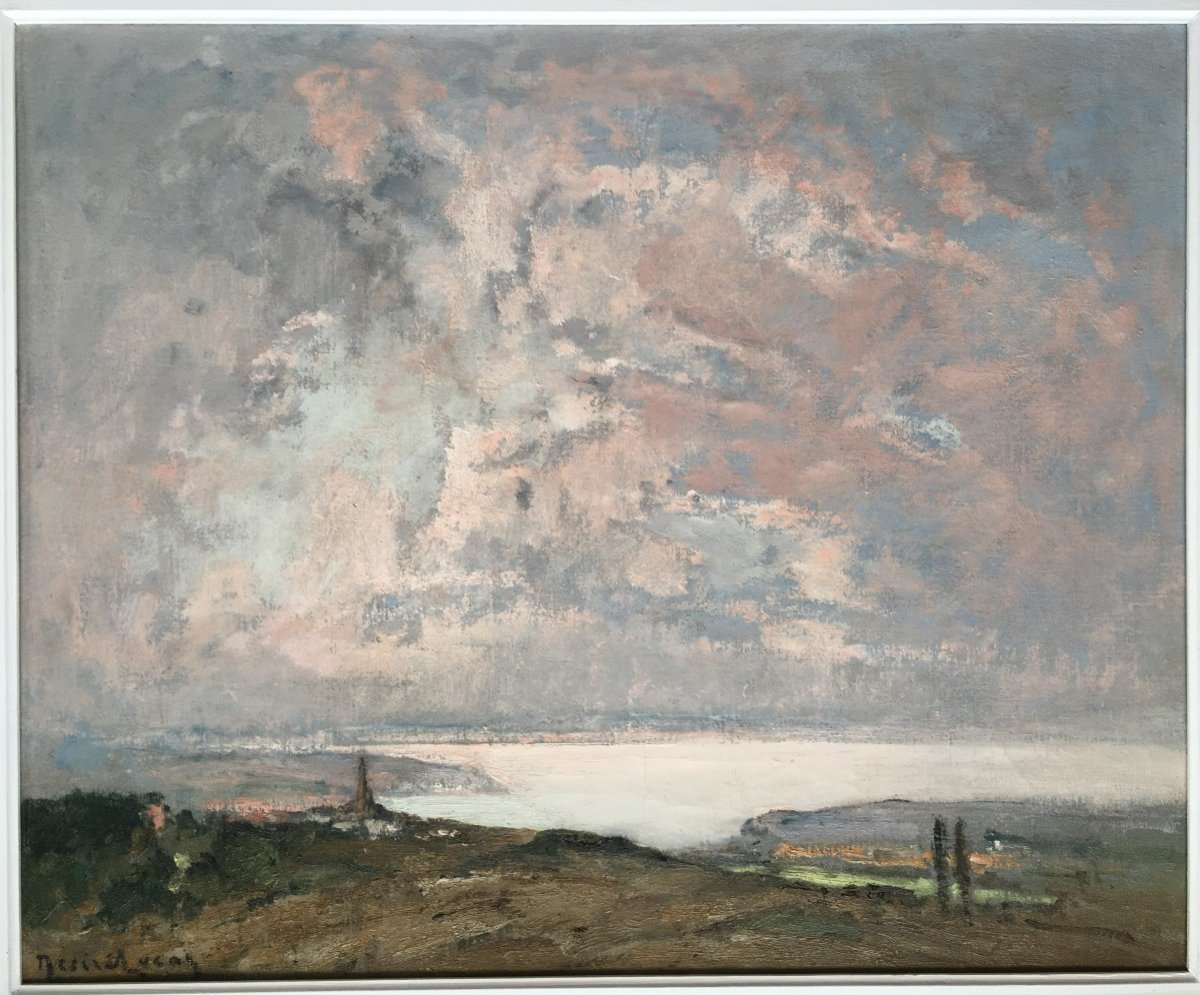 Tableau Par Louis Marie Desire Désiré Lucas La Baie De Douarnenez  Village De Plomodiern Bretagne-photo-2