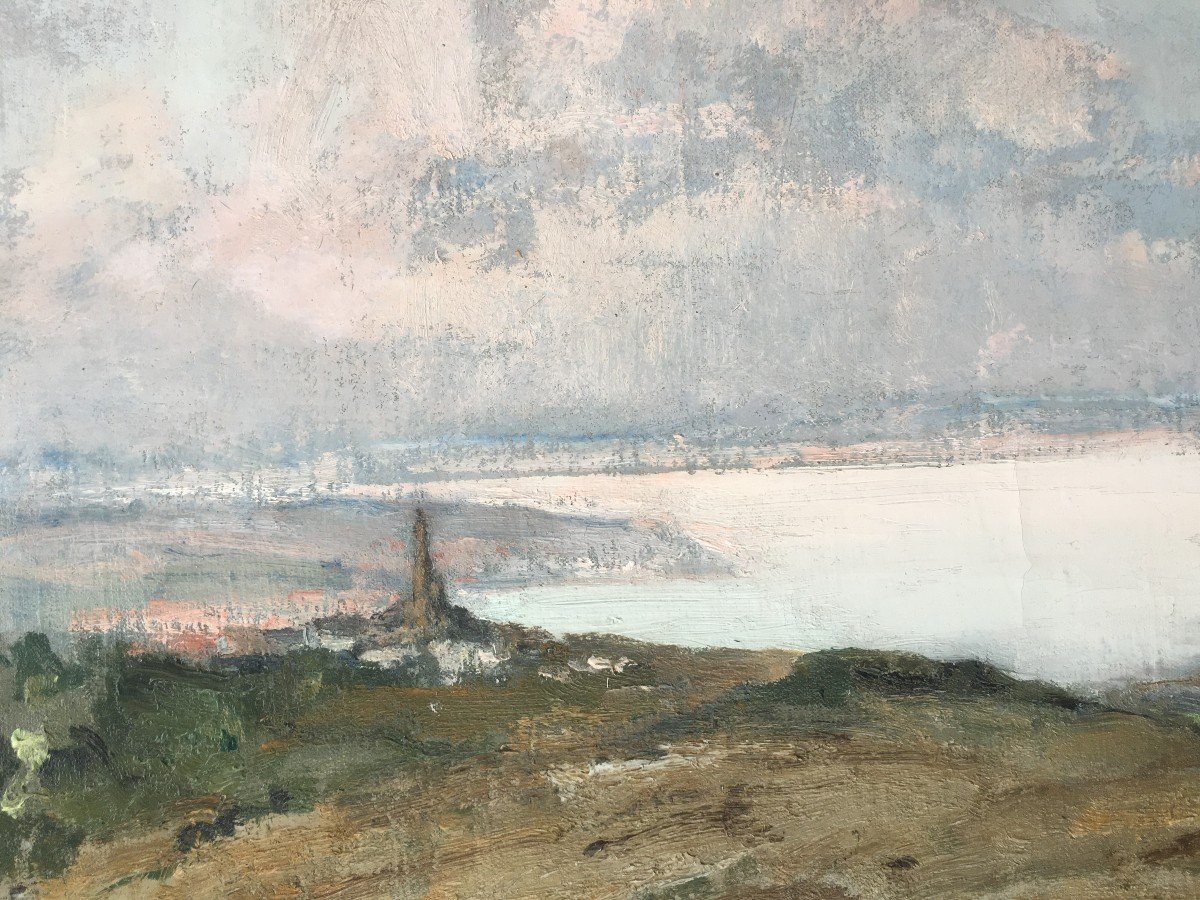 Tableau Par Louis Marie Desire Désiré Lucas La Baie De Douarnenez  Village De Plomodiern Bretagne-photo-3