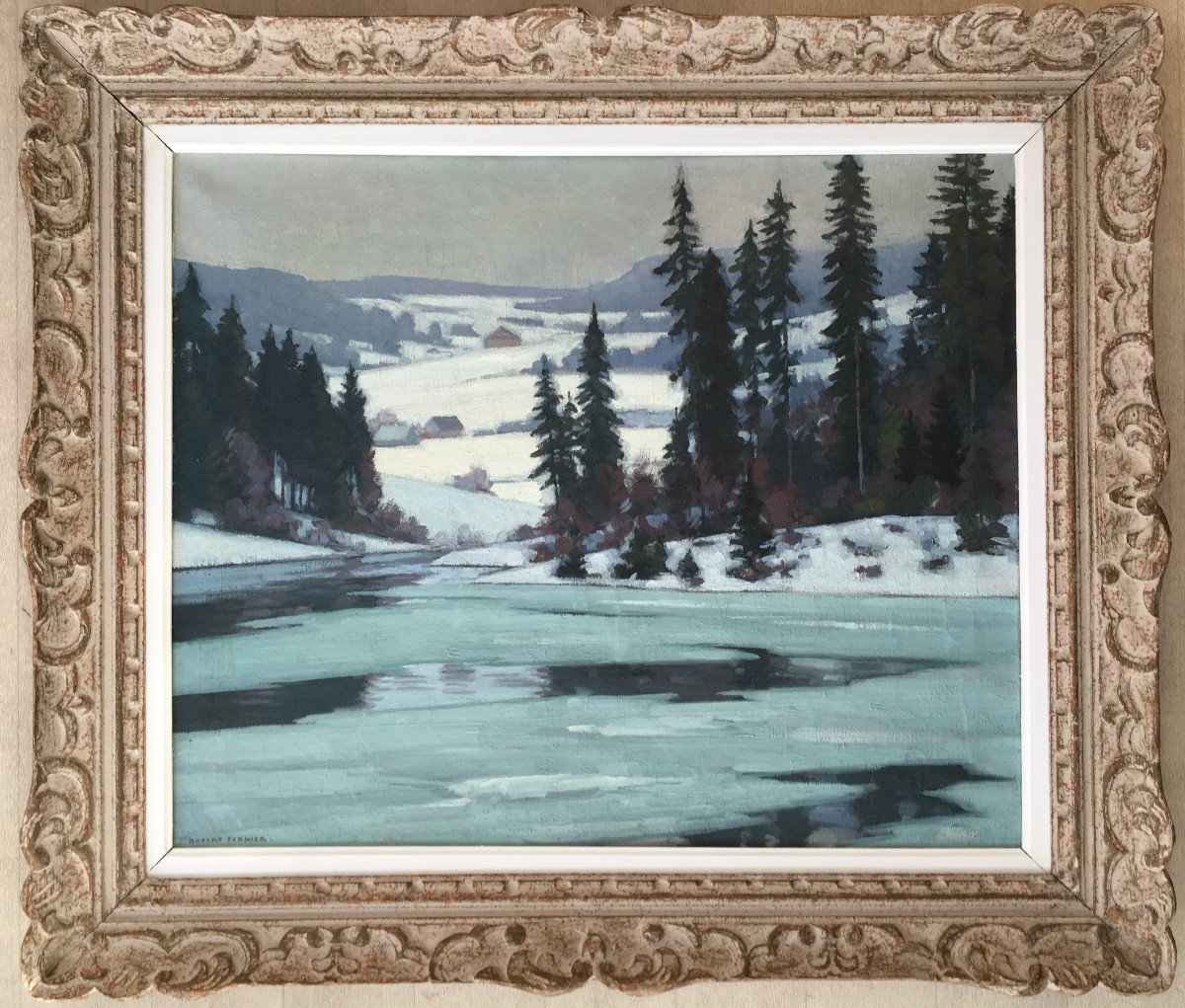 Tableau Peinture Robert Fernier Dégel Du Lac De Saint Point