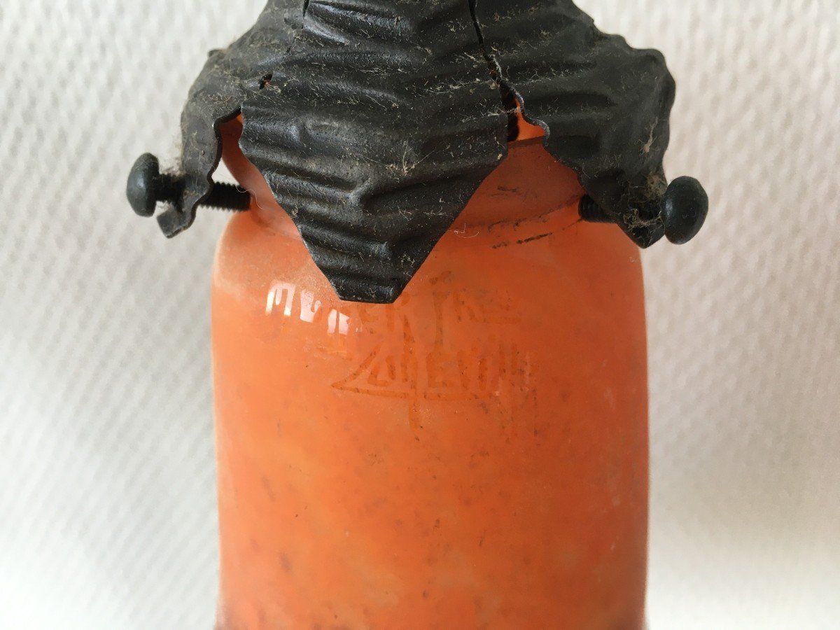 Beautiful Art Deco Wrought Iron Lamp Tulips Muller Frères Lunéville-photo-3