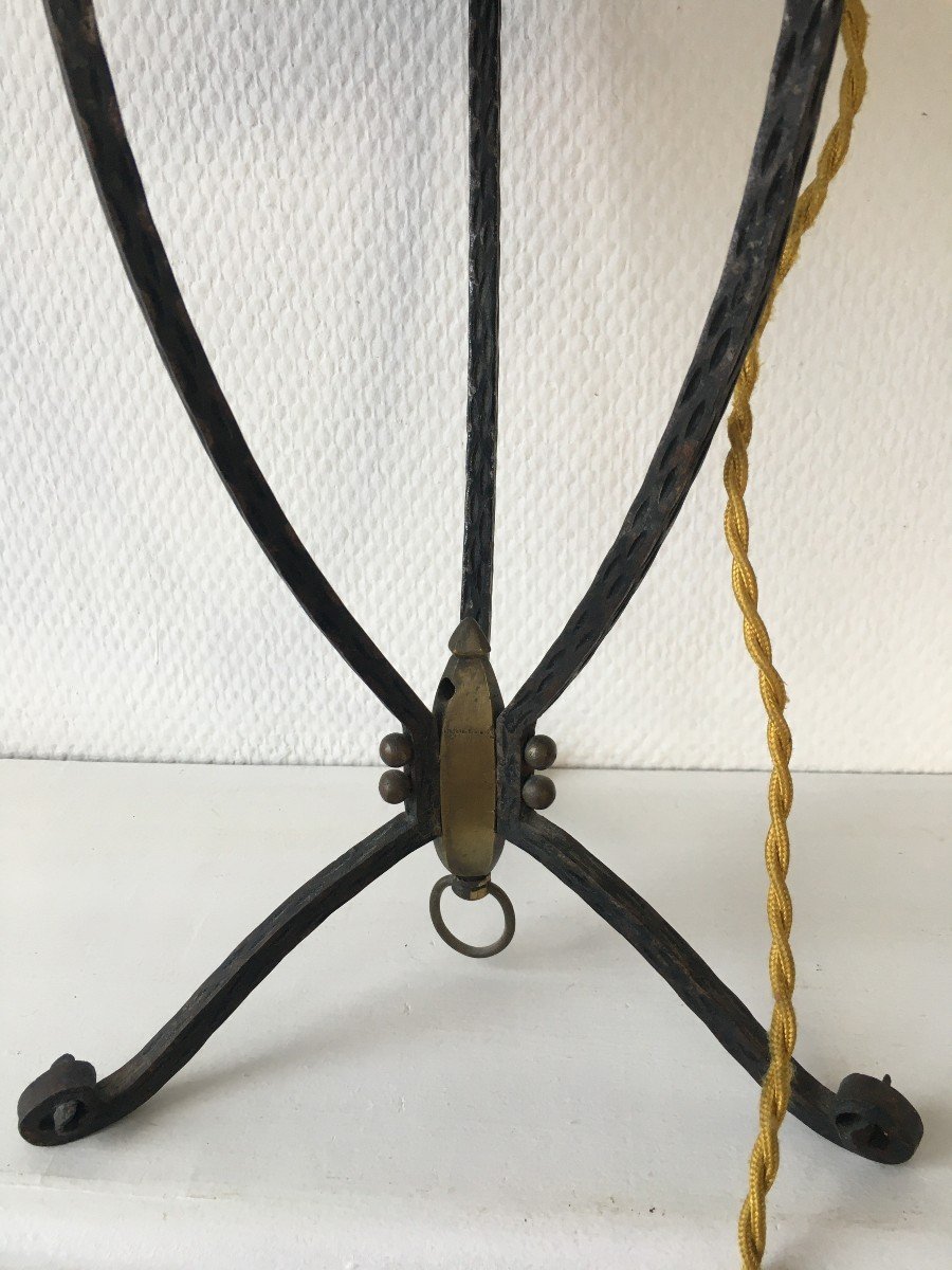 Beautiful Art Deco Tulip Wrought Iron Lamp Muller Frères Lunéville-photo-4