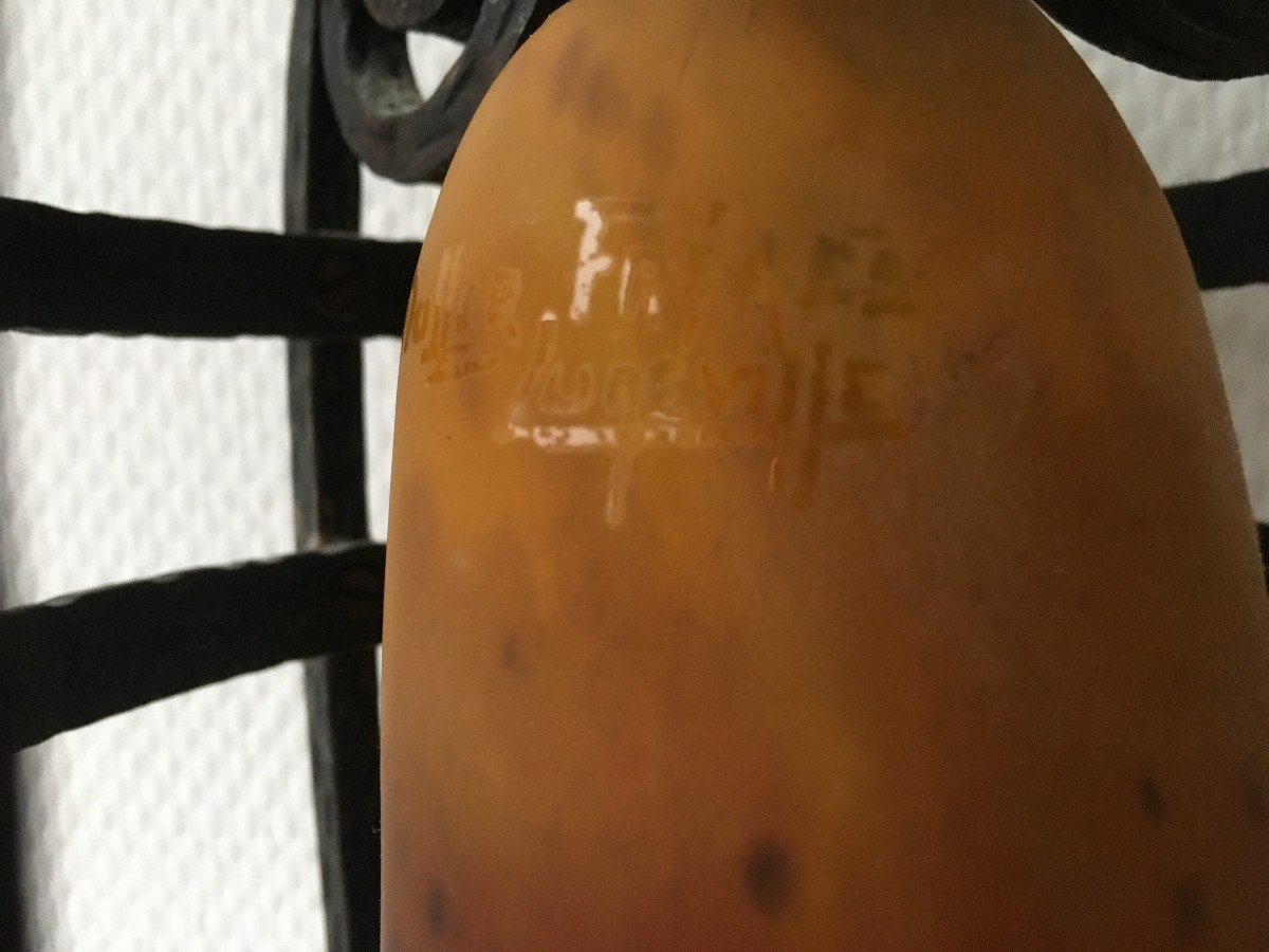 Beautiful Art Deco Tulip Wrought Iron Lamp Muller Frères Lunéville-photo-2