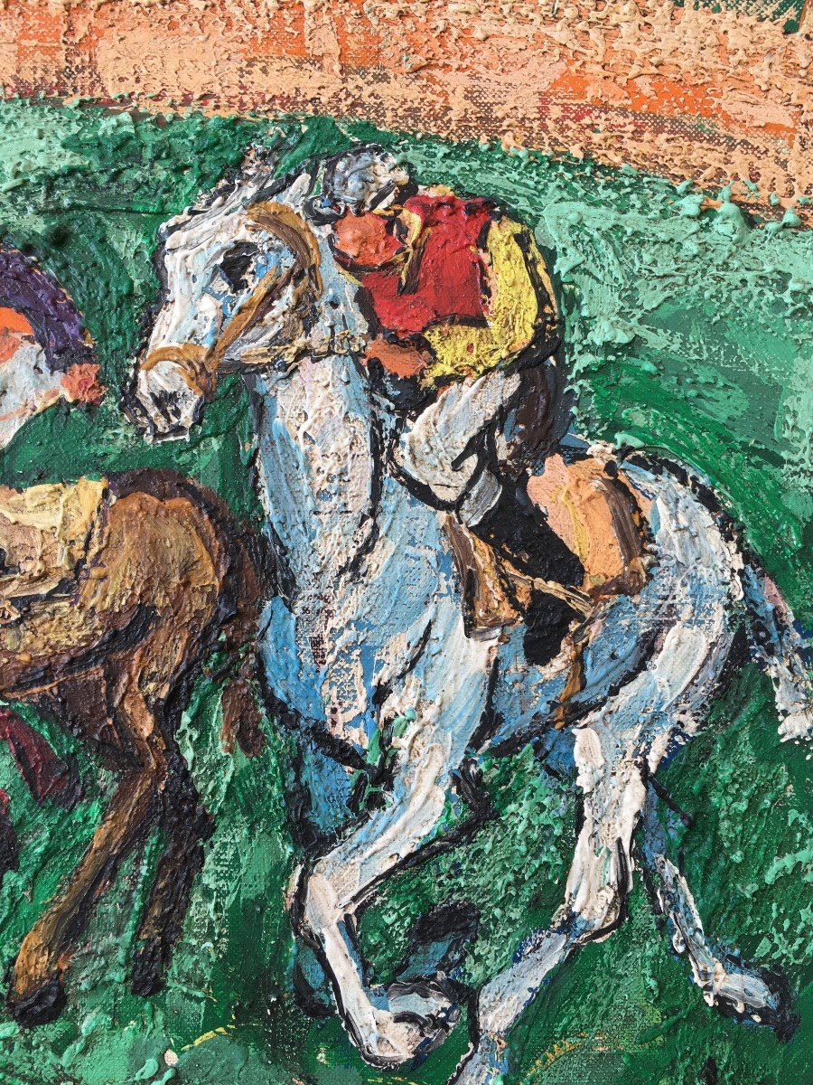 Tableau Cavaliers Chevaux à Deauville Par Henri d'Anty-photo-4