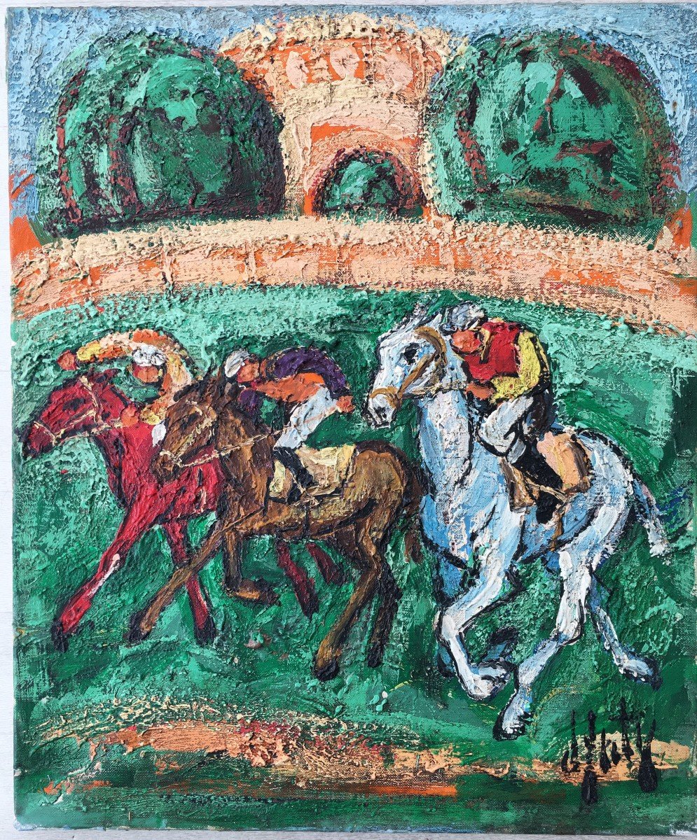 Tableau Cavaliers Chevaux à Deauville Par Henri d'Anty-photo-2