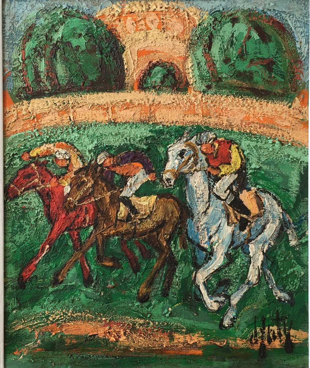 Tableau Cavaliers Chevaux à Deauville Par Henri d'Anty