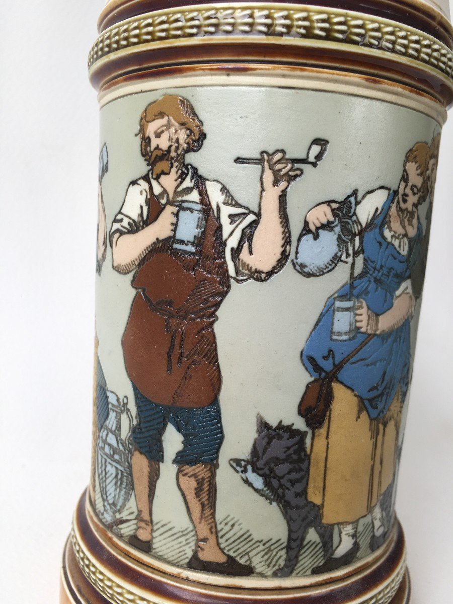 Villeroy And Boch Mettlach 1164 German Beer Mug Dated 1884-photo-3