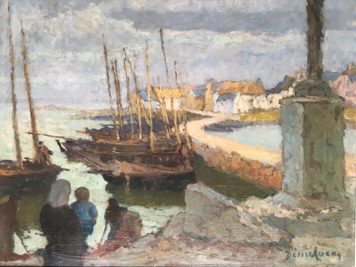 Tableau De Louis Marie Desire Désiré Lucas Peintre Breton La Digue De Saint Cado -photo-3