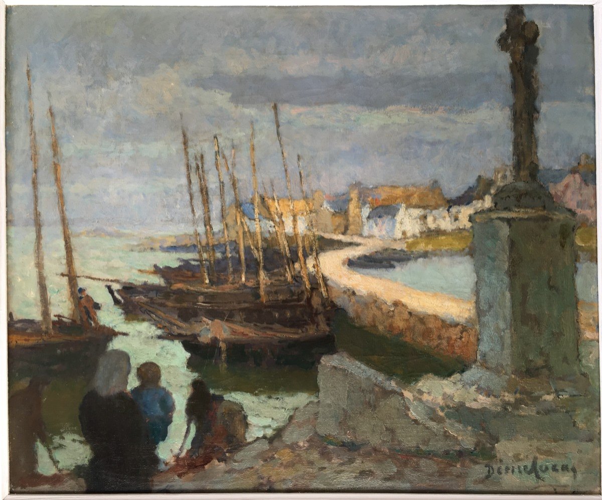 Tableau De Louis Marie Desire Désiré Lucas Peintre Breton La Digue De Saint Cado -photo-2