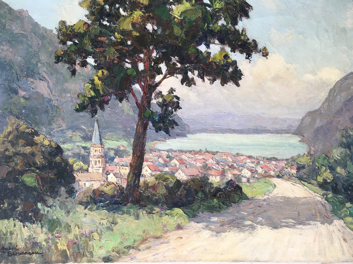 Very Beautiful Painting Andrée Beronneau The Lake Of Nantua-photo-2