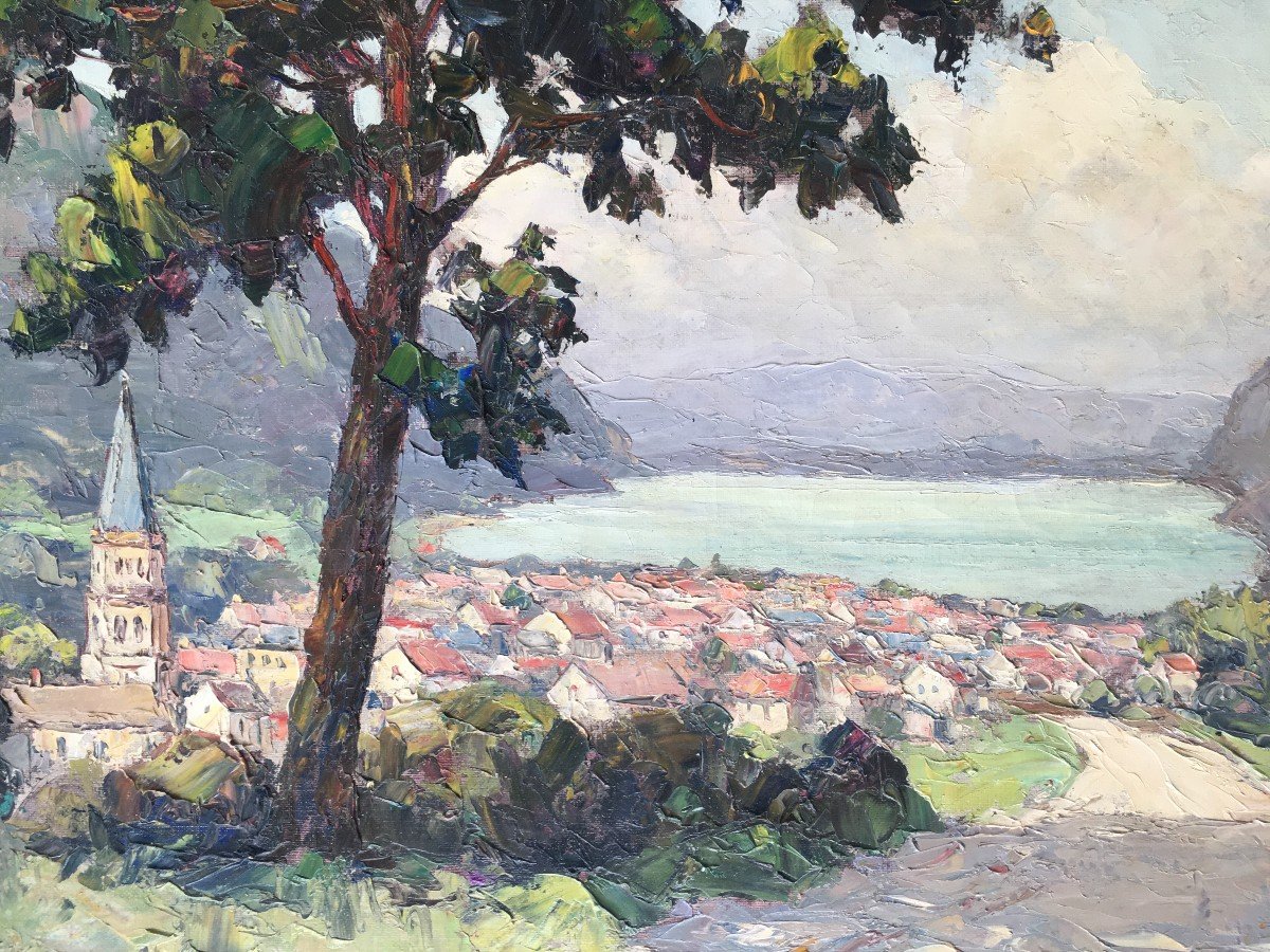 Very Beautiful Painting Andrée Beronneau The Lake Of Nantua-photo-3
