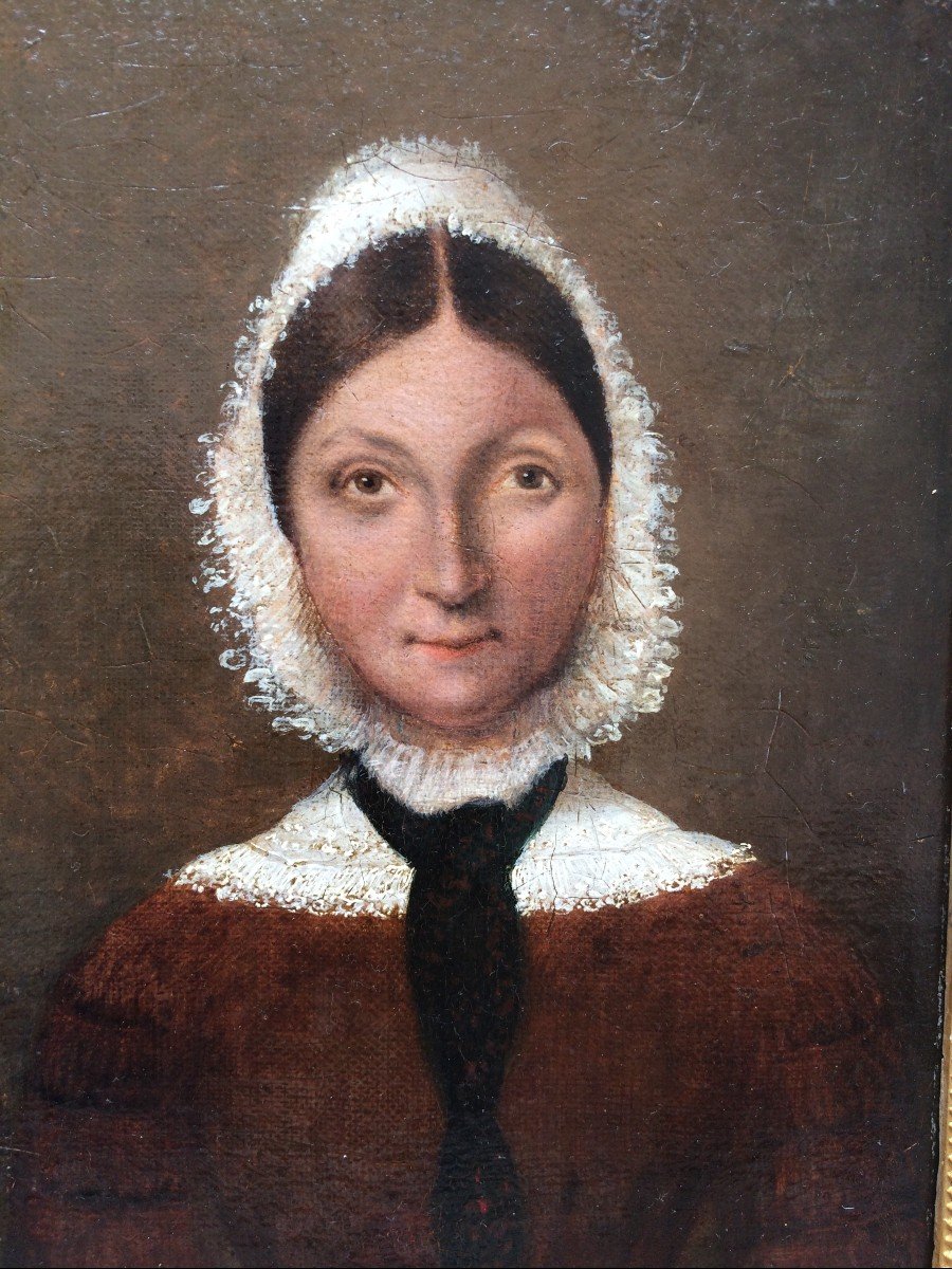 Charmant Tableau Peinture XIXème Portrait De Couple époque Louis Philippe-photo-2
