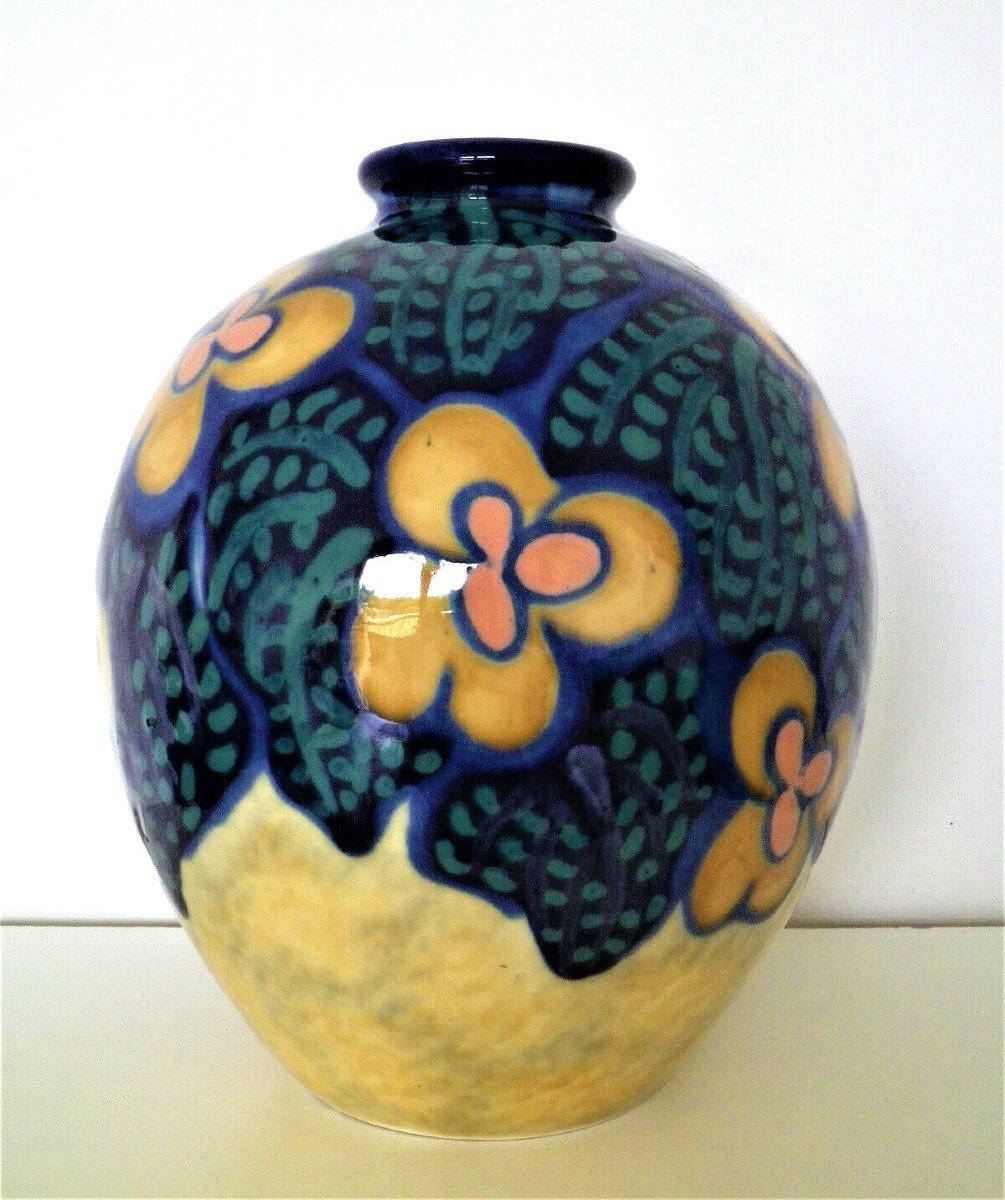 Rare Camille Tharaud Vase In Limoges Porcelain 1930s Art Deco-photo-2