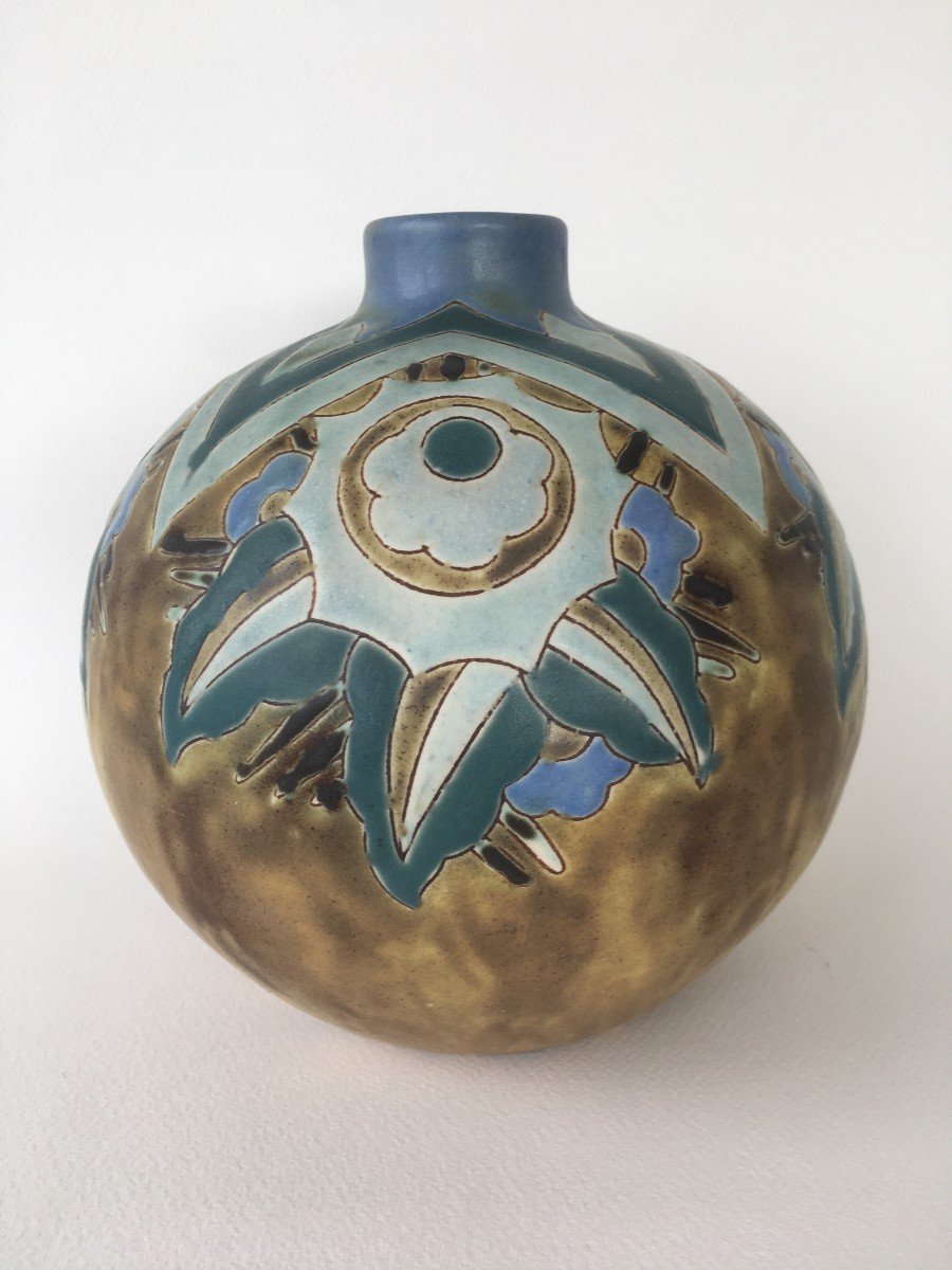 Superbe Vase Art Déco Boch Frères La Louvière Par Charles Catteau Grès Keramis-photo-4