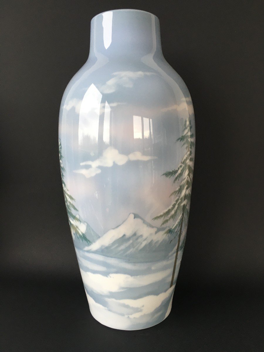 Large Snow Landscape Vase In Copenhagen Porcelain-photo-2