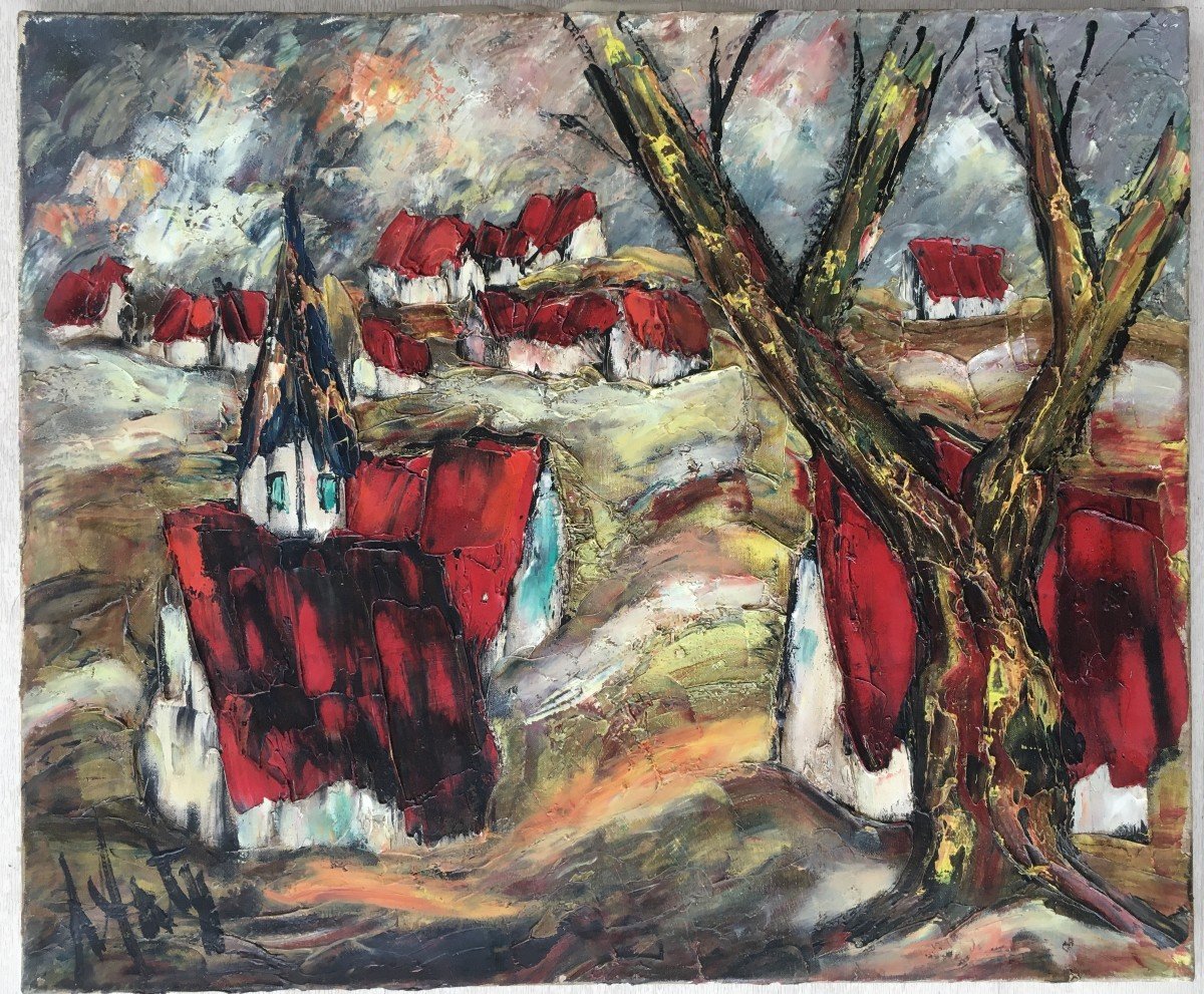 Tableau Maisons Aux Toits Rouges Par Henri d'Anty 1910-1998