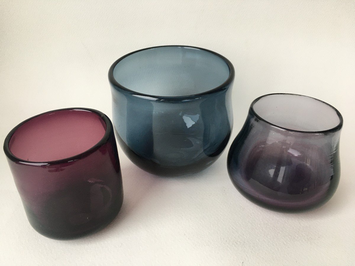 Série De Trois Vase Verrerie Dieulefit Claude Morin-photo-2