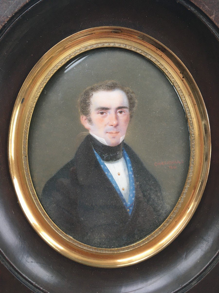 Miniature Portrait d'Un Homme Signée Charles Reichard 1841