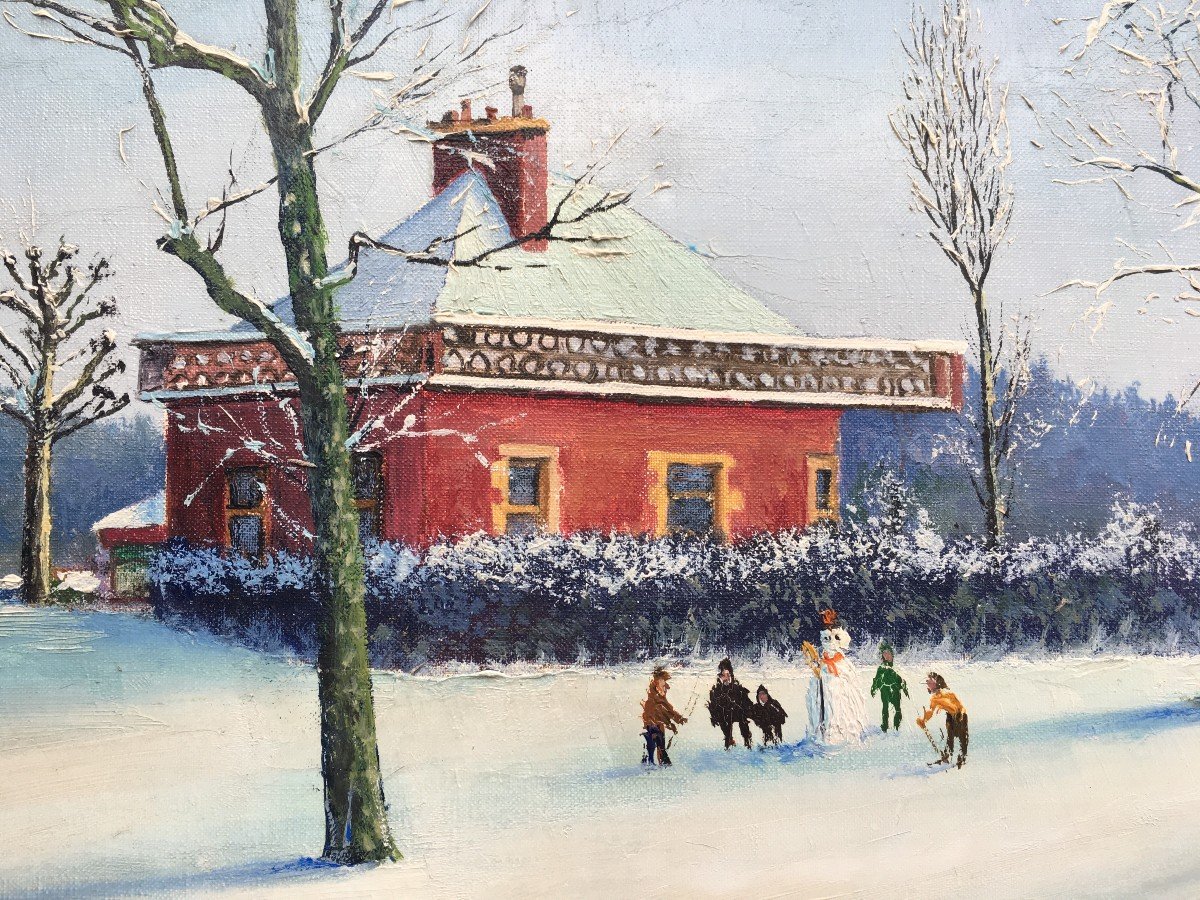 Tableau Peinture Paysage De Neige Par Lucien Ardenne 1914-1993-photo-2