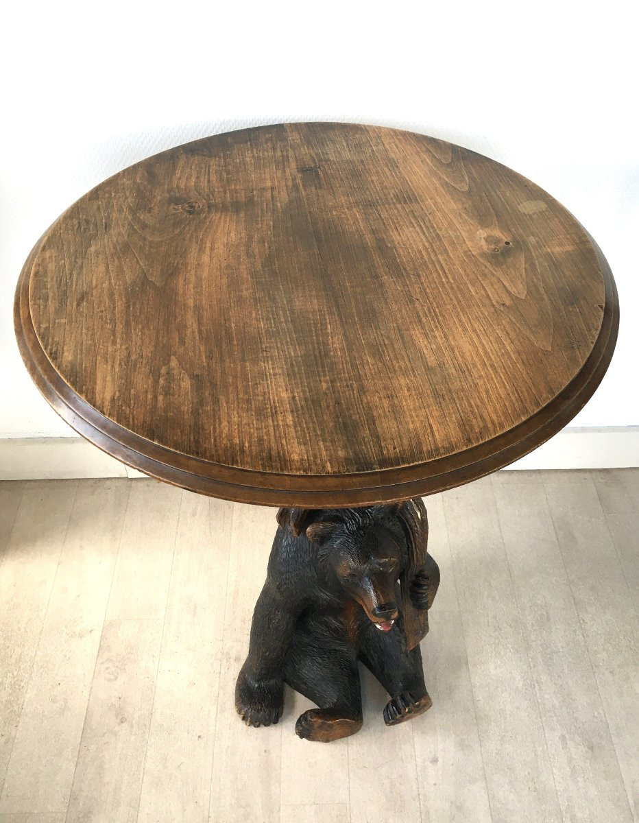 Carved Wooden Pedestal Table Signed Ruef Dated 1939 (black Forest Brienz)-photo-3