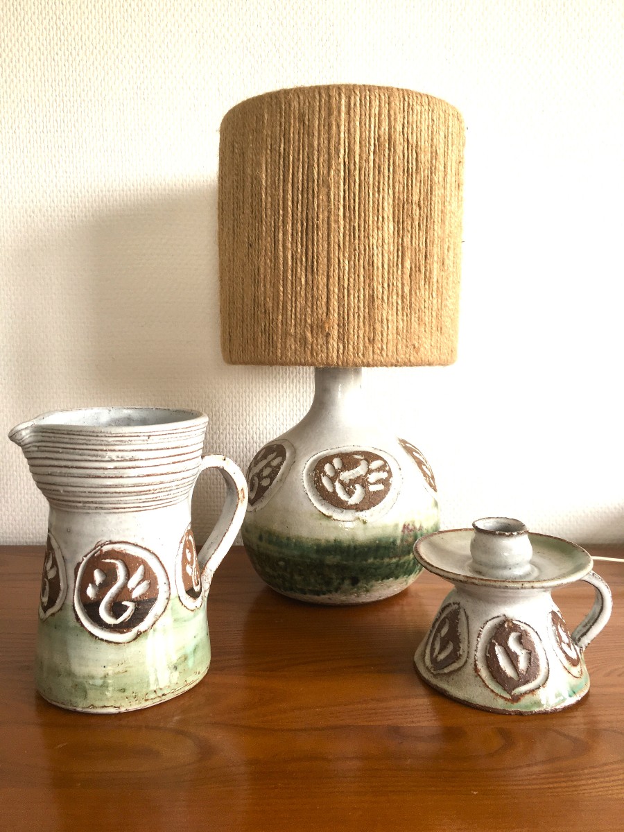 Ensemble lampe pichet et bougeoir Albert Thiry Vallauris (Blin Ruelland Capron)