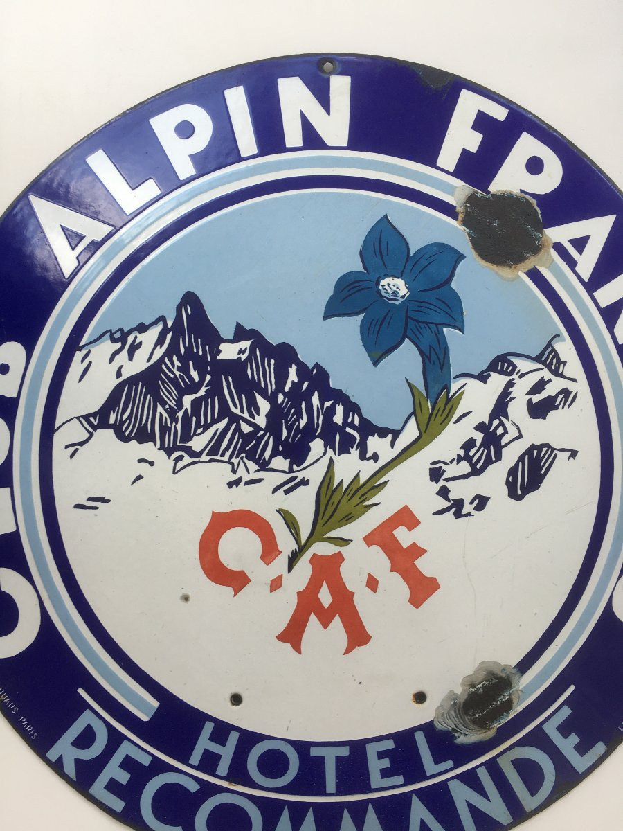 Old Enamelled Plaque Of The French Alpine Club Caf From The 1930s, Mountain Chalet Decor-photo-2