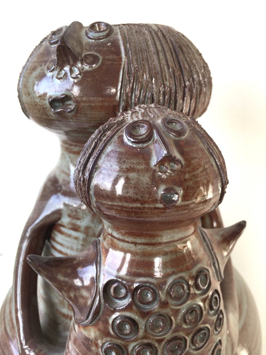 Ceramic Sculpture Maternity Jacques Pouchain In Dieulefit-photo-3