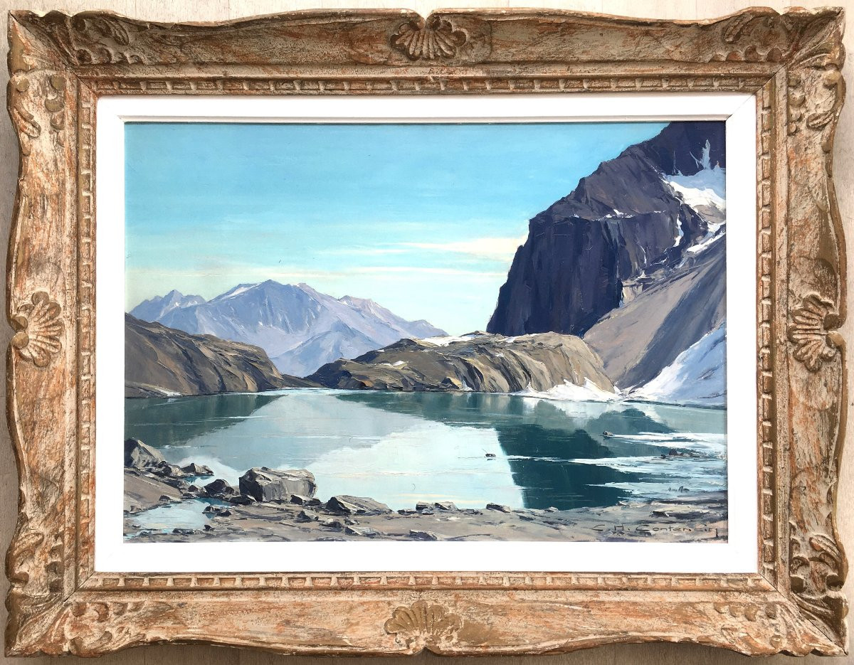Painting Of The Lake Of Eychauda By Charles Henri Contencin-photo-2