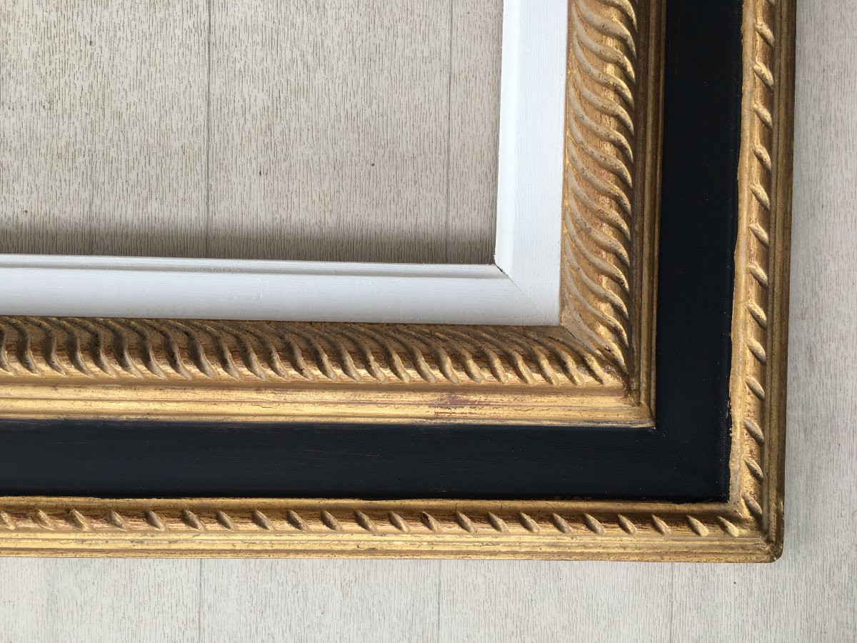 Black And Gold Carved Wooden Frame, 6f Format, For 41x33cm Painting-photo-2