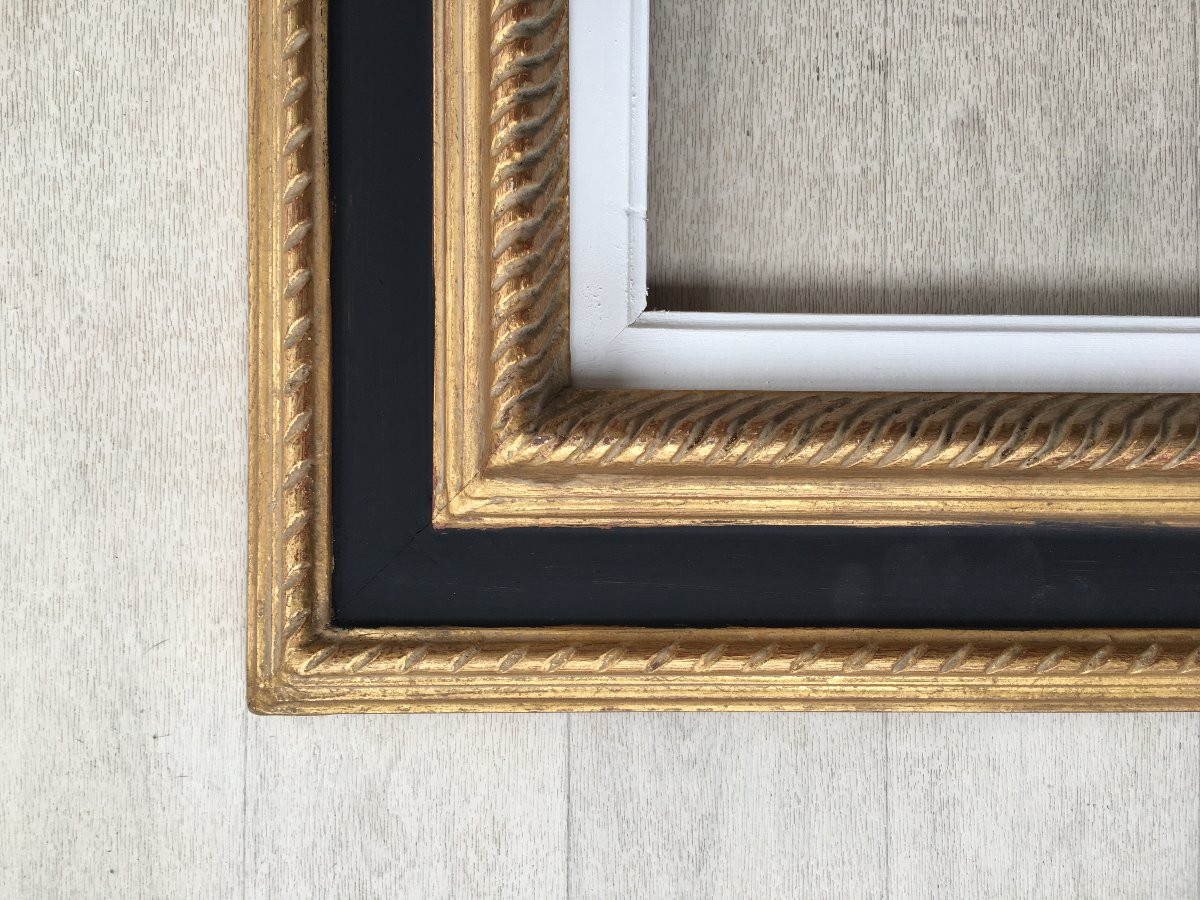 Black And Gold Carved Wooden Frame, 6f Format, For 41x33cm Painting-photo-3