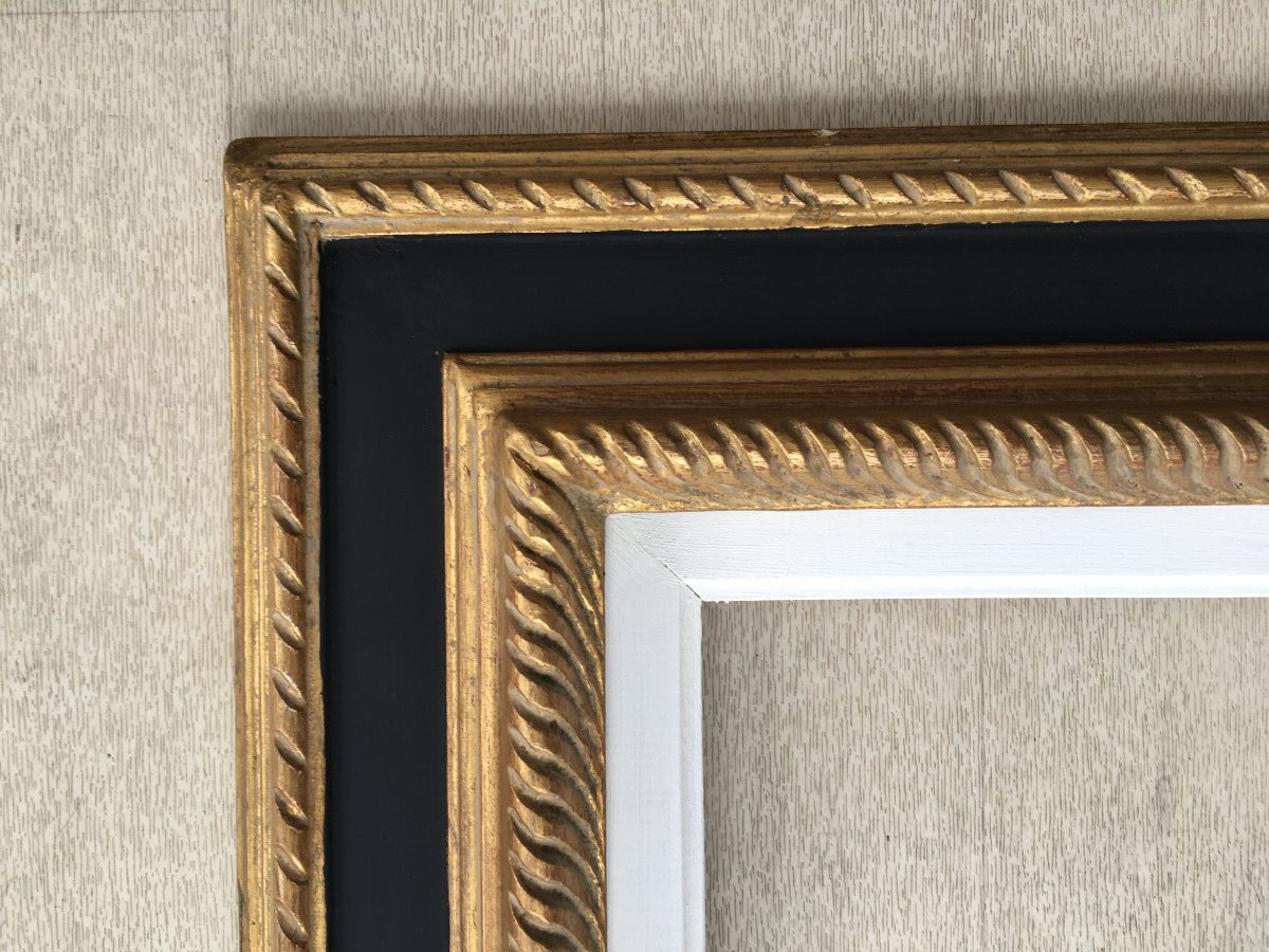 Black And Gold Carved Wooden Frame, 6f Format, For 41x33cm Painting-photo-4