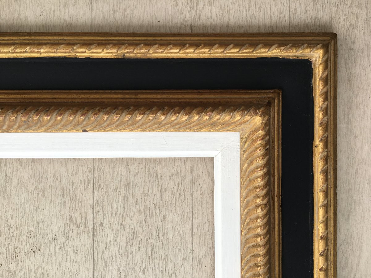 Black And Gold Carved Wooden Frame, 6f Format, For 41x33cm Painting-photo-1
