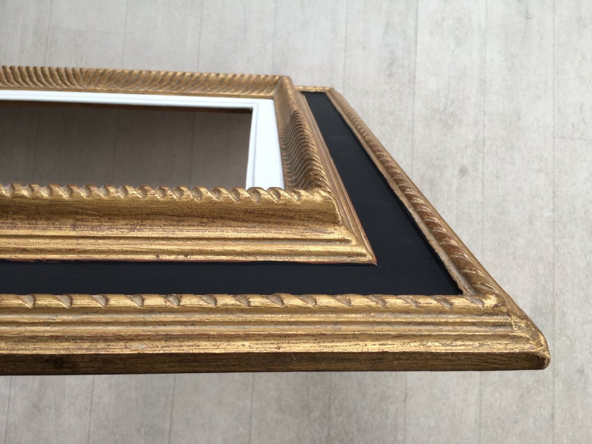 Black And Gold Carved Wooden Frame, 6f Format, For 41x33cm Painting-photo-2