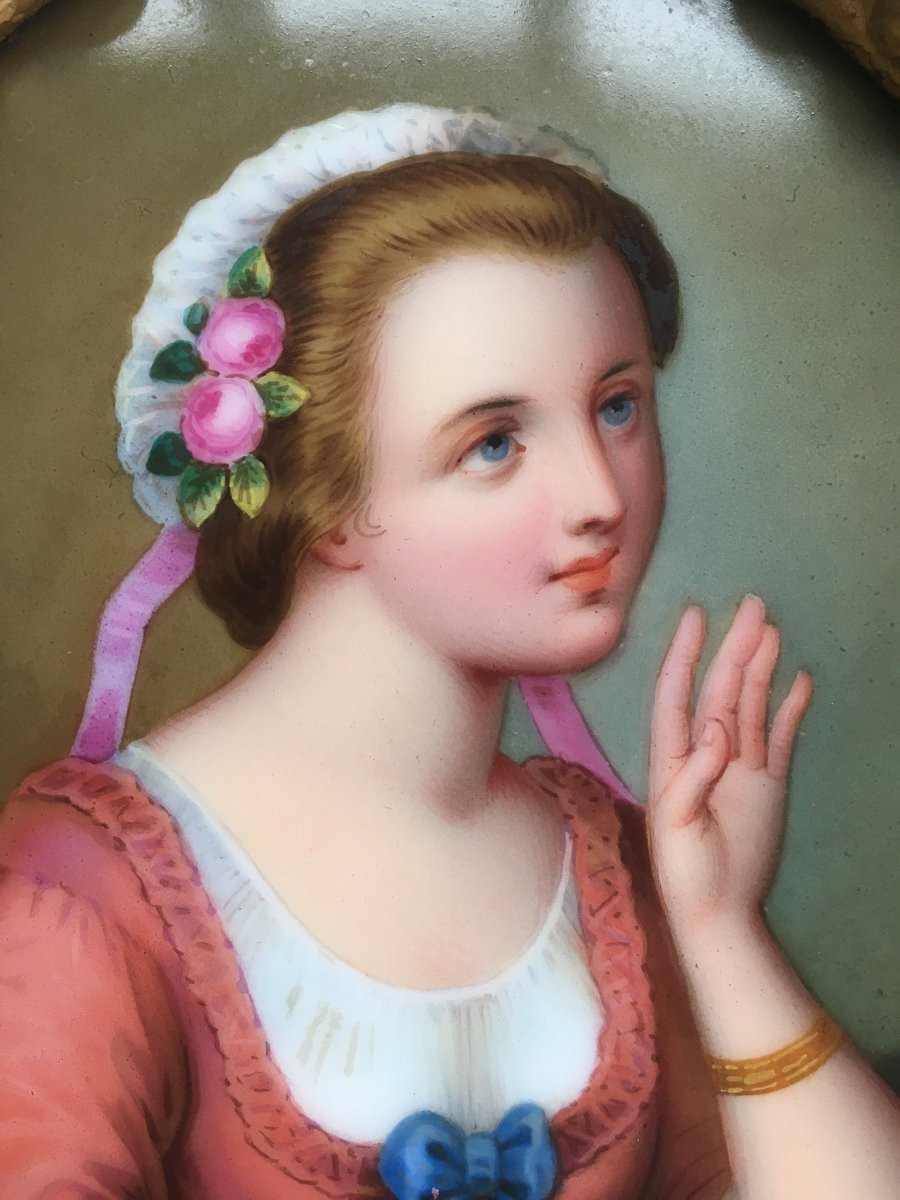 Portrait Of A Woman, Porcelain Painting In A Gold Frame-photo-3