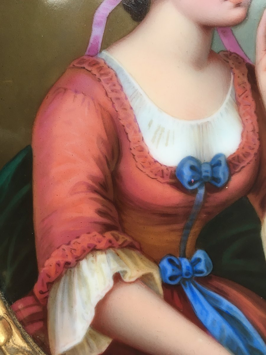 Portrait Of A Woman, Porcelain Painting In A Gold Frame-photo-4