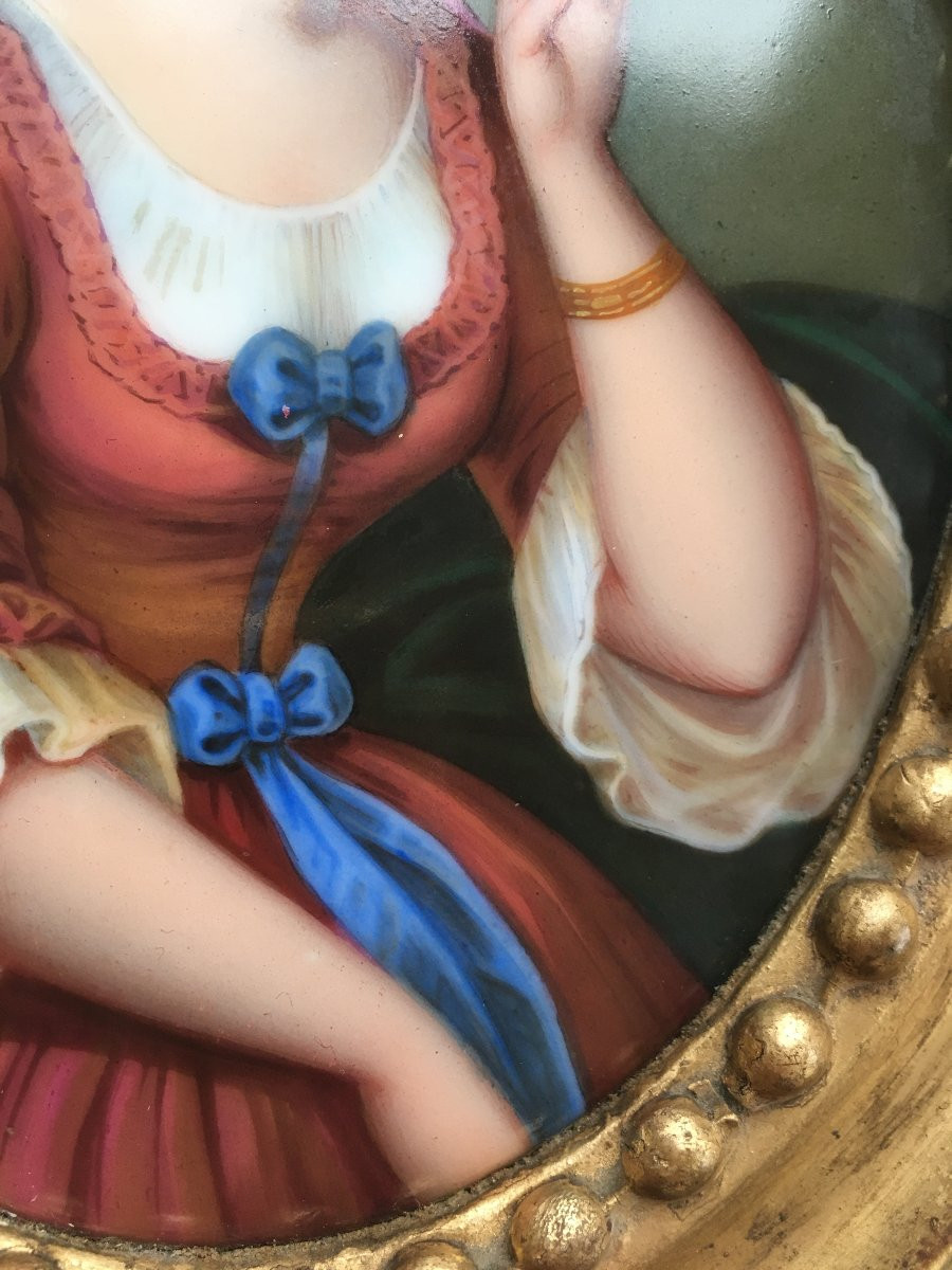 Portrait Of A Woman, Porcelain Painting In A Gold Frame-photo-1
